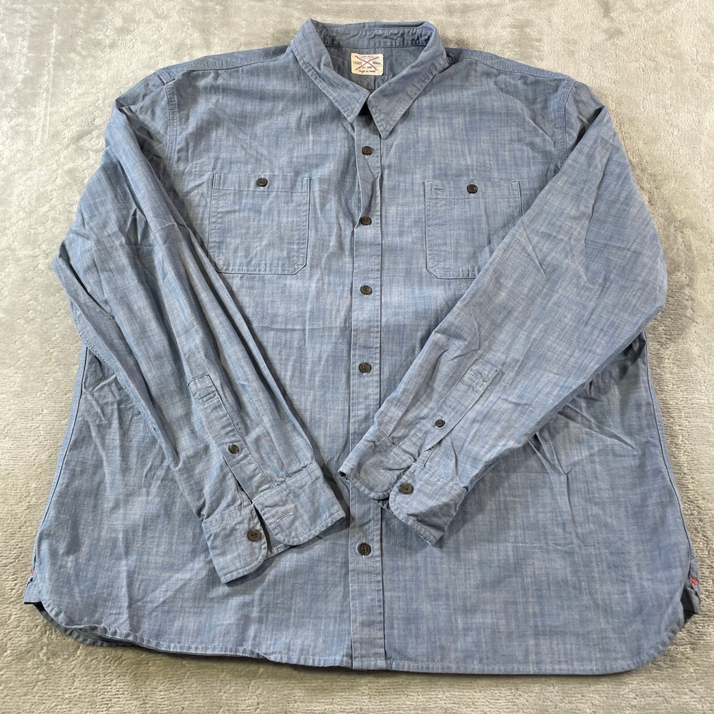 Jachs NY Chambray Shirt Men XXL Blue Indigo Button Work Preppy Minimalist Casual